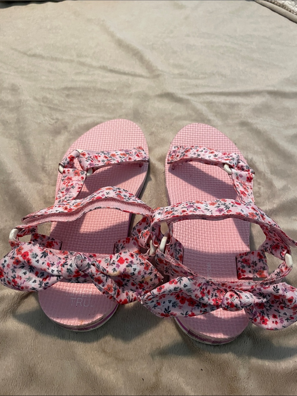 Time and Tru Pink Floral Strappy Sandals